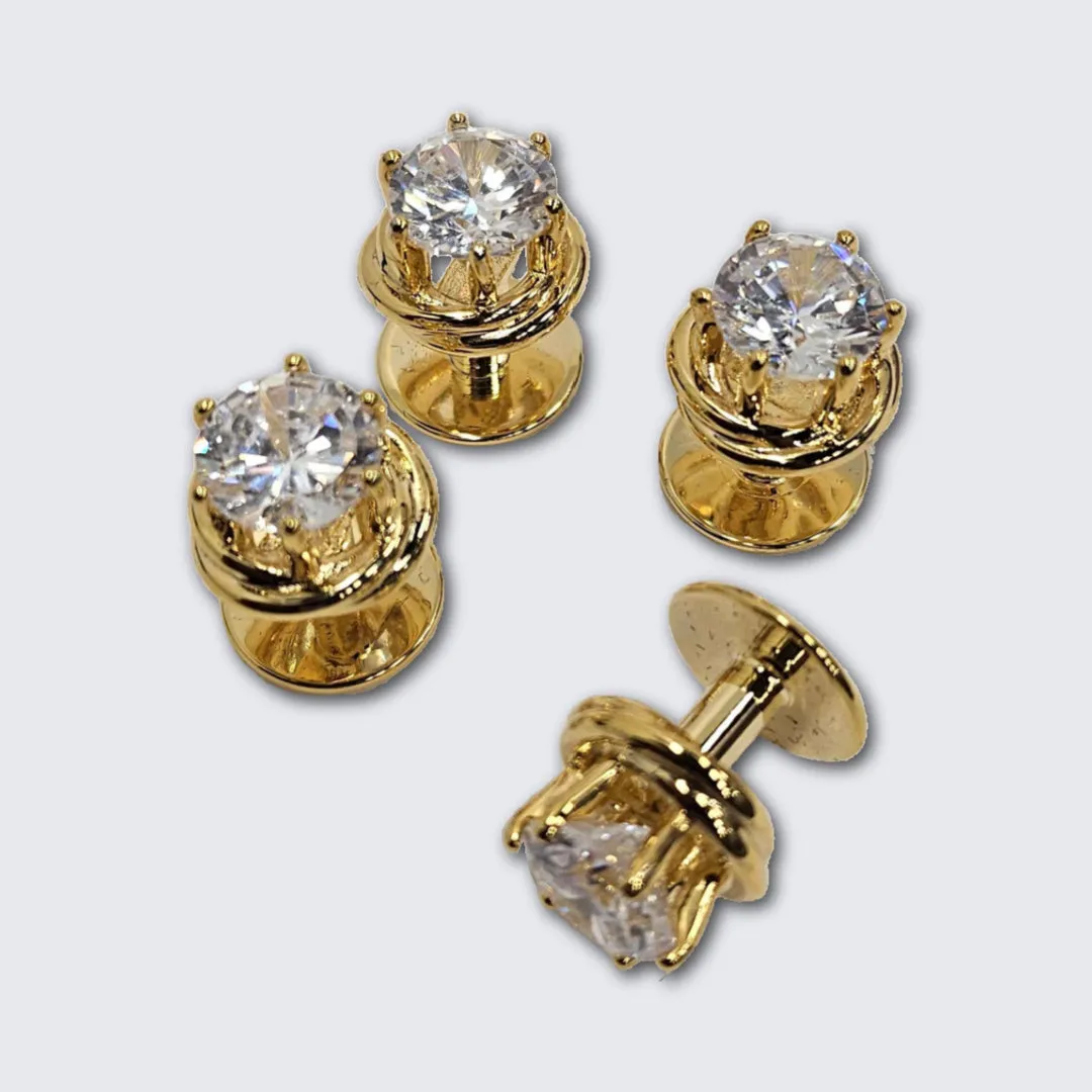 Gold Love Knots with Cubic Zirconia Formal Studs and Cufflinks
