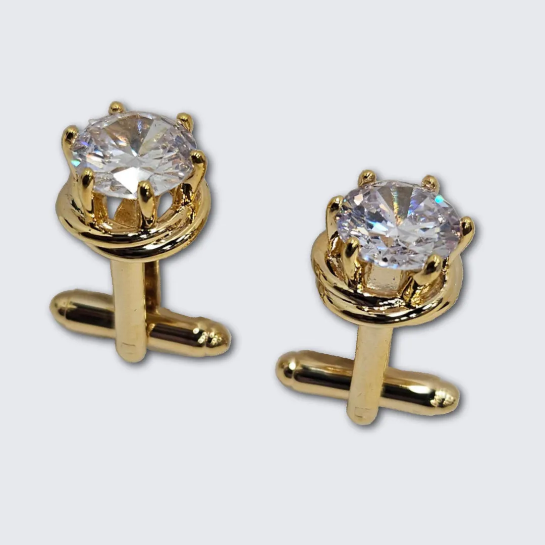 Gold Love Knots with Cubic Zirconia Formal Studs and Cufflinks