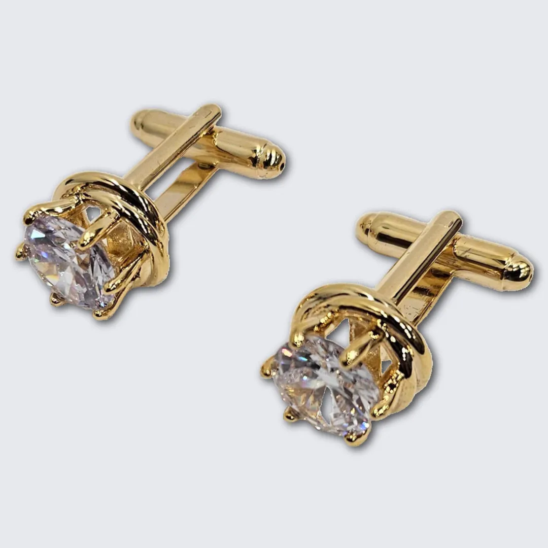 Gold Love Knots with Cubic Zirconia Formal Studs and Cufflinks