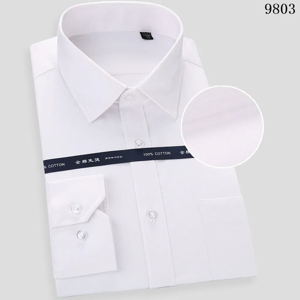 High Quality Non-Ironing Men Dress Long Sleeve Shirt 2022 New Solid Male Plus Size Regular Fit Stripe Business Shirt White Blue