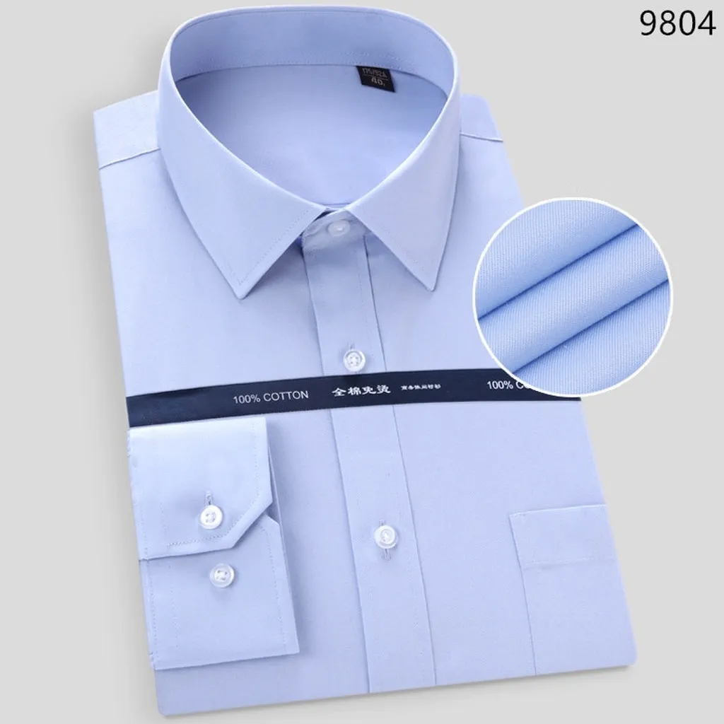 High Quality Non-Ironing Men Dress Long Sleeve Shirt 2022 New Solid Male Plus Size Regular Fit Stripe Business Shirt White Blue