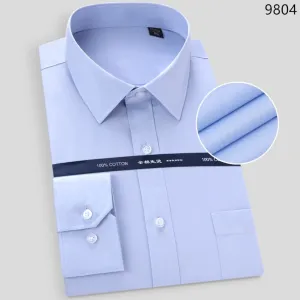 High Quality Non-Ironing Men Dress Long Sleeve Shirt 2022 New Solid Male Plus Size Regular Fit Stripe Business Shirt White Blue