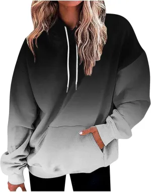 Hoodies for Women 2024 Y2K Gradient Oversized Sweatshirt Trendy Casual Drawstring Hooded Pullover with Pockets