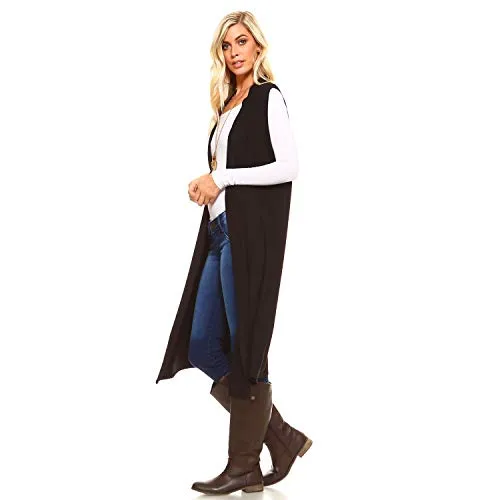 Isaac Liev Women's Sleeveless Lightweight Duster Vest (X-Large, Black)