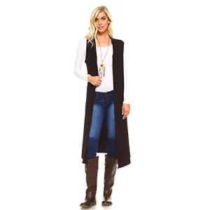 Isaac Liev Women's Sleeveless Lightweight Duster Vest (X-Large, Black)