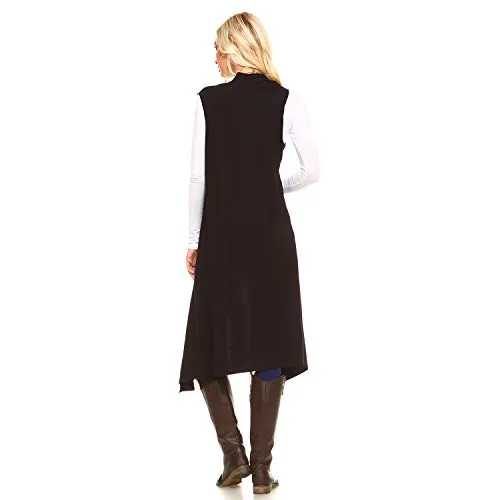 Isaac Liev Women's Sleeveless Lightweight Duster Vest (X-Large, Black)