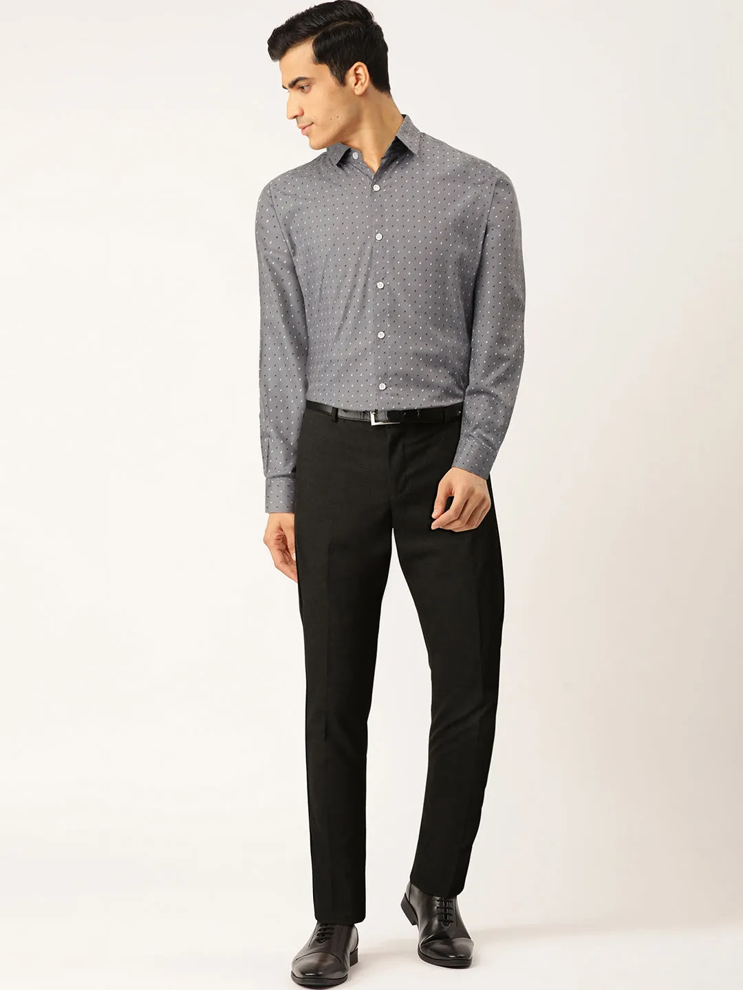 Jashvi Grey Men's Cotton Printed Formal Shirts