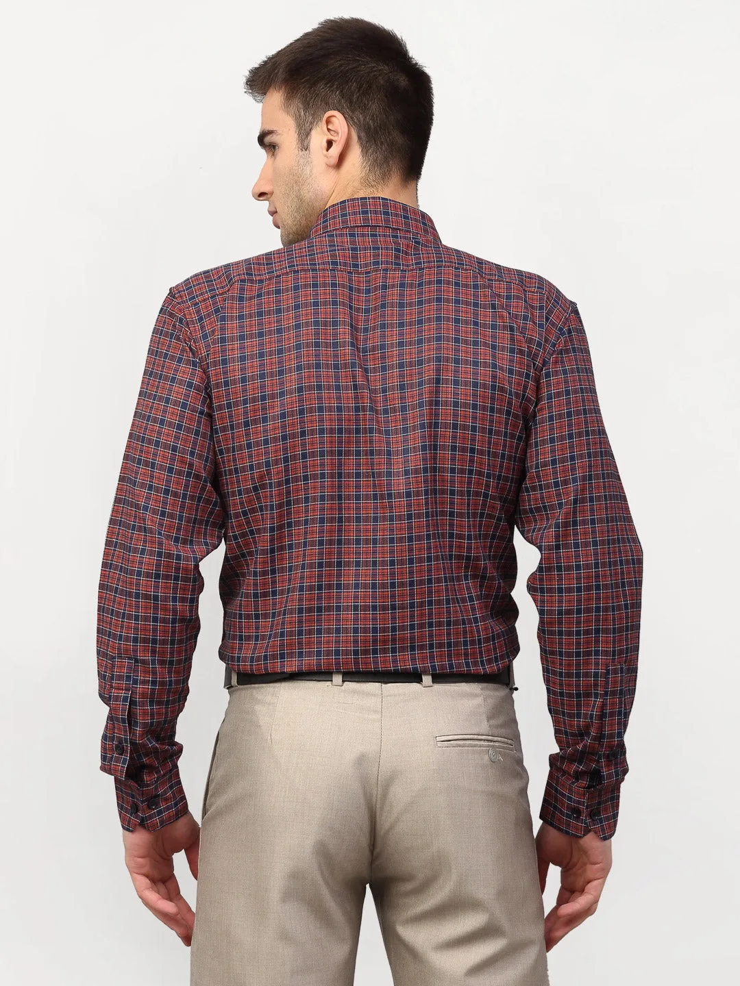 Jashvi Maroon Men's Checked Formal Shirts