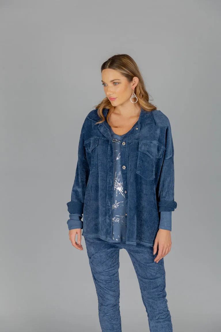 Jeans Colored Collared Jacket with Buttons and 2 Chest Pockets