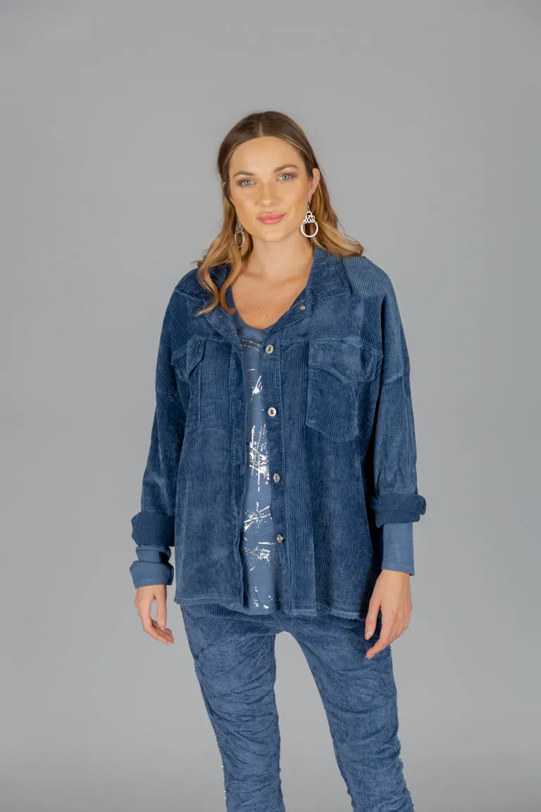 Jeans Colored Collared Jacket with Buttons and 2 Chest Pockets