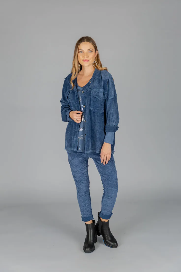 Jeans Colored Collared Jacket with Buttons and 2 Chest Pockets