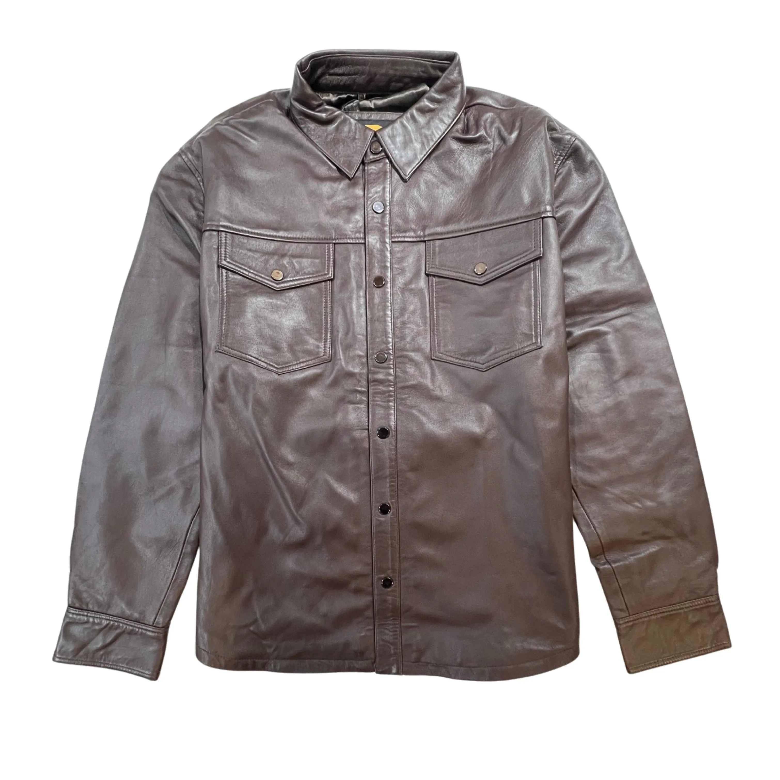 Kashani Men's Chocolate Brown Lambskin Button-Up Shirt