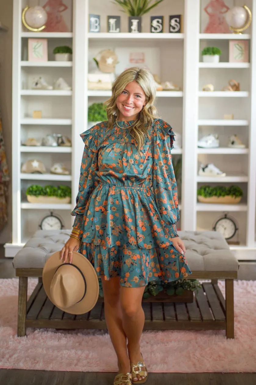 Long Sleeve Floral Tiered Dress