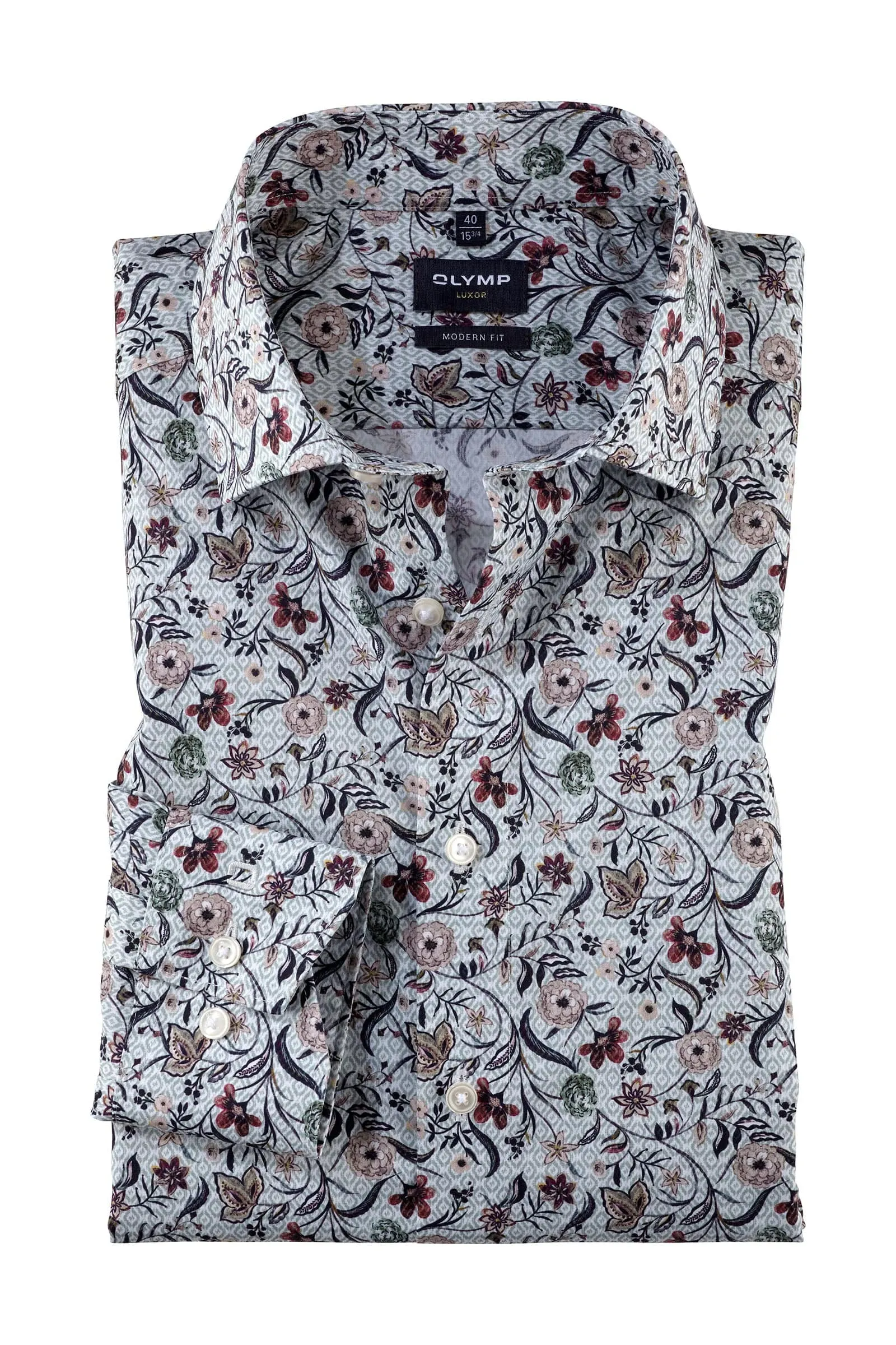 Luxor Modern Fit Floral Long Sleeve Shirt - Putty