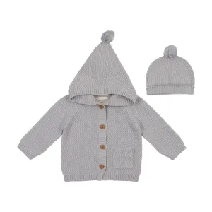 Mema Knits Light Blue Hooded Knit Sweater   Beanie (M324)