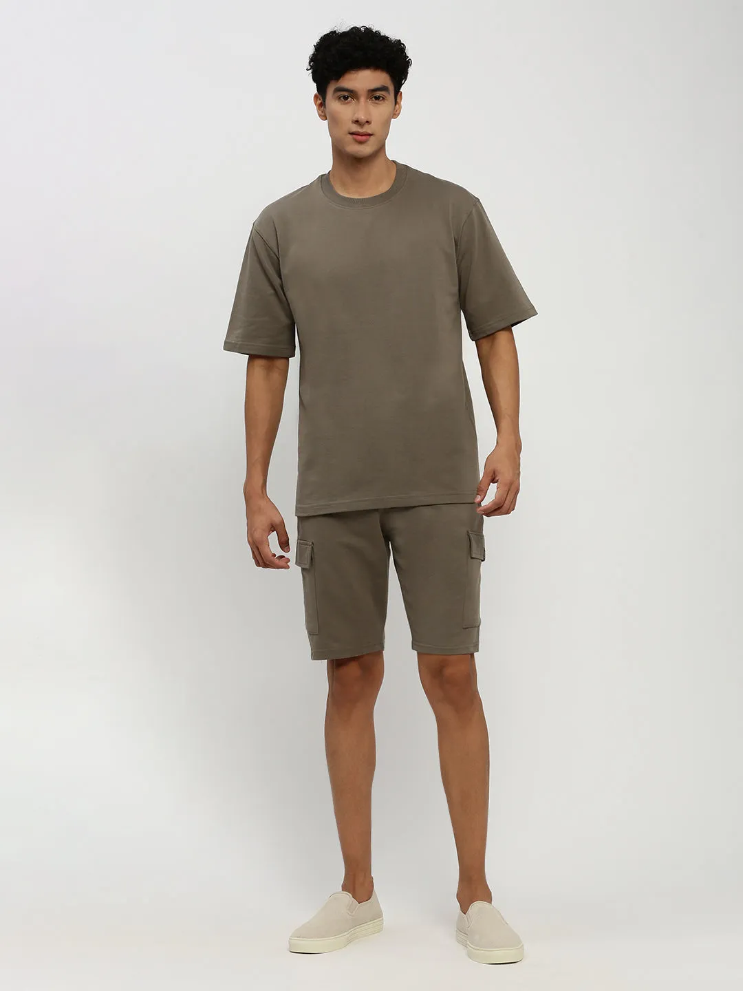 Men Green Round Neck T-Shirt & Shorts Co ords Set