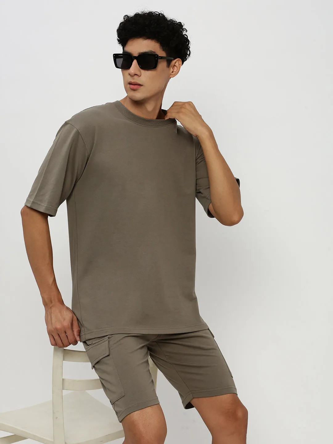 Men Green Round Neck T-Shirt & Shorts Co ords Set
