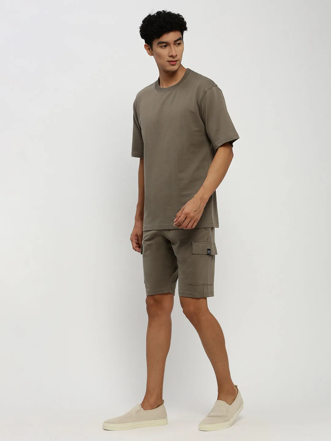 Men Green Round Neck T-Shirt & Shorts Co ords Set