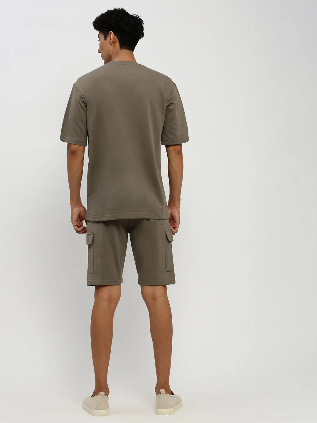 Men Green Round Neck T-Shirt & Shorts Co ords Set