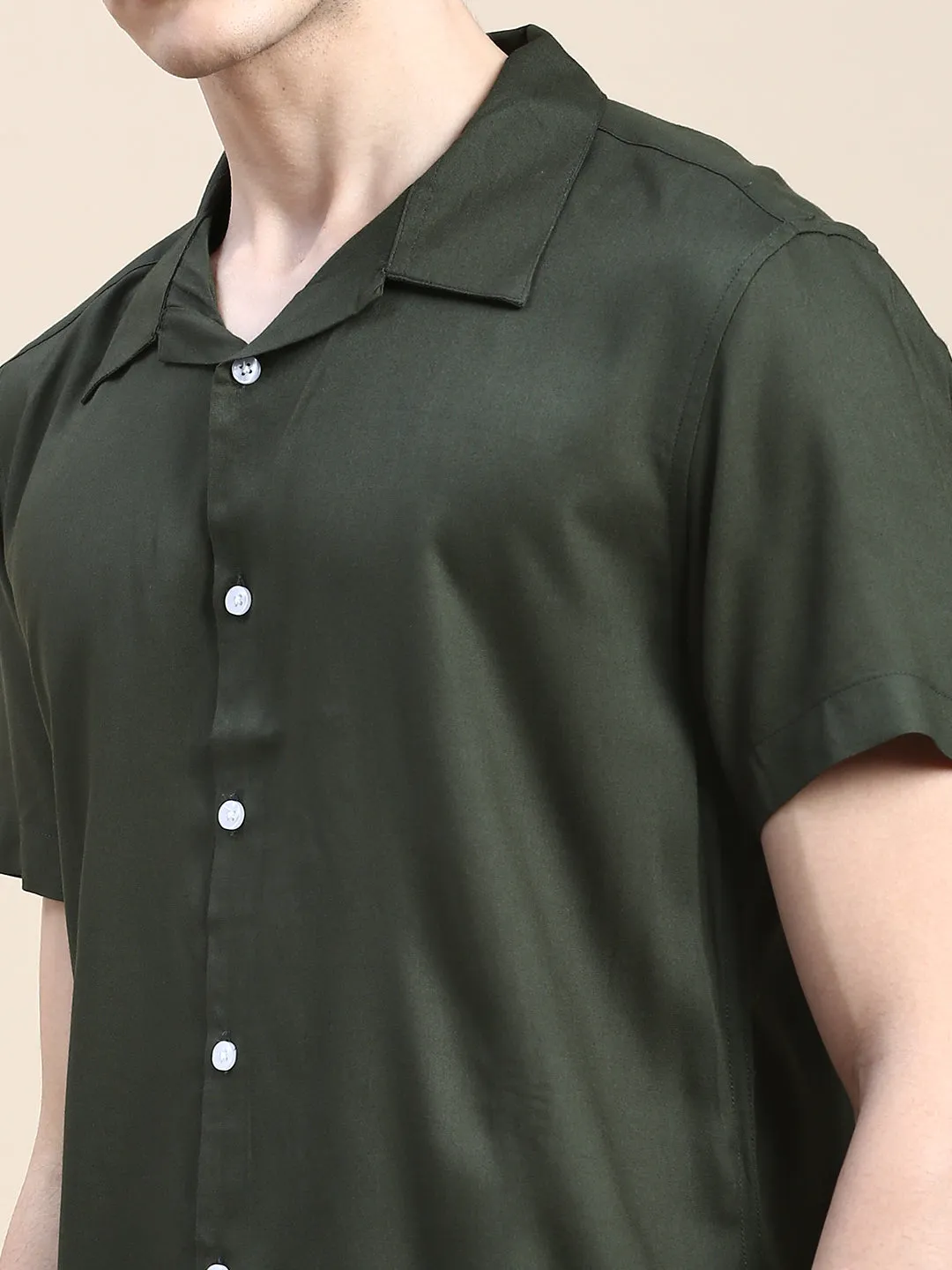 Men Green Shirt Collar Slim Fit Co-Ords Set