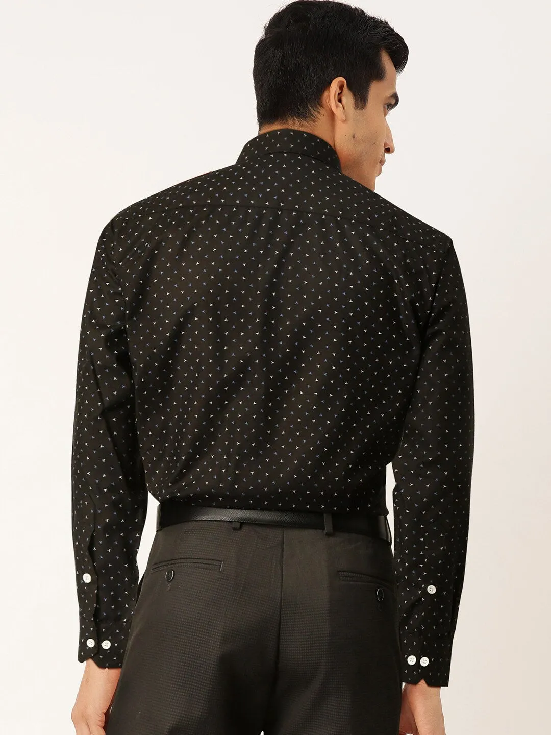Men's Black Cotton Printed Formal Shirts ( SF 716Black ) - Jainish