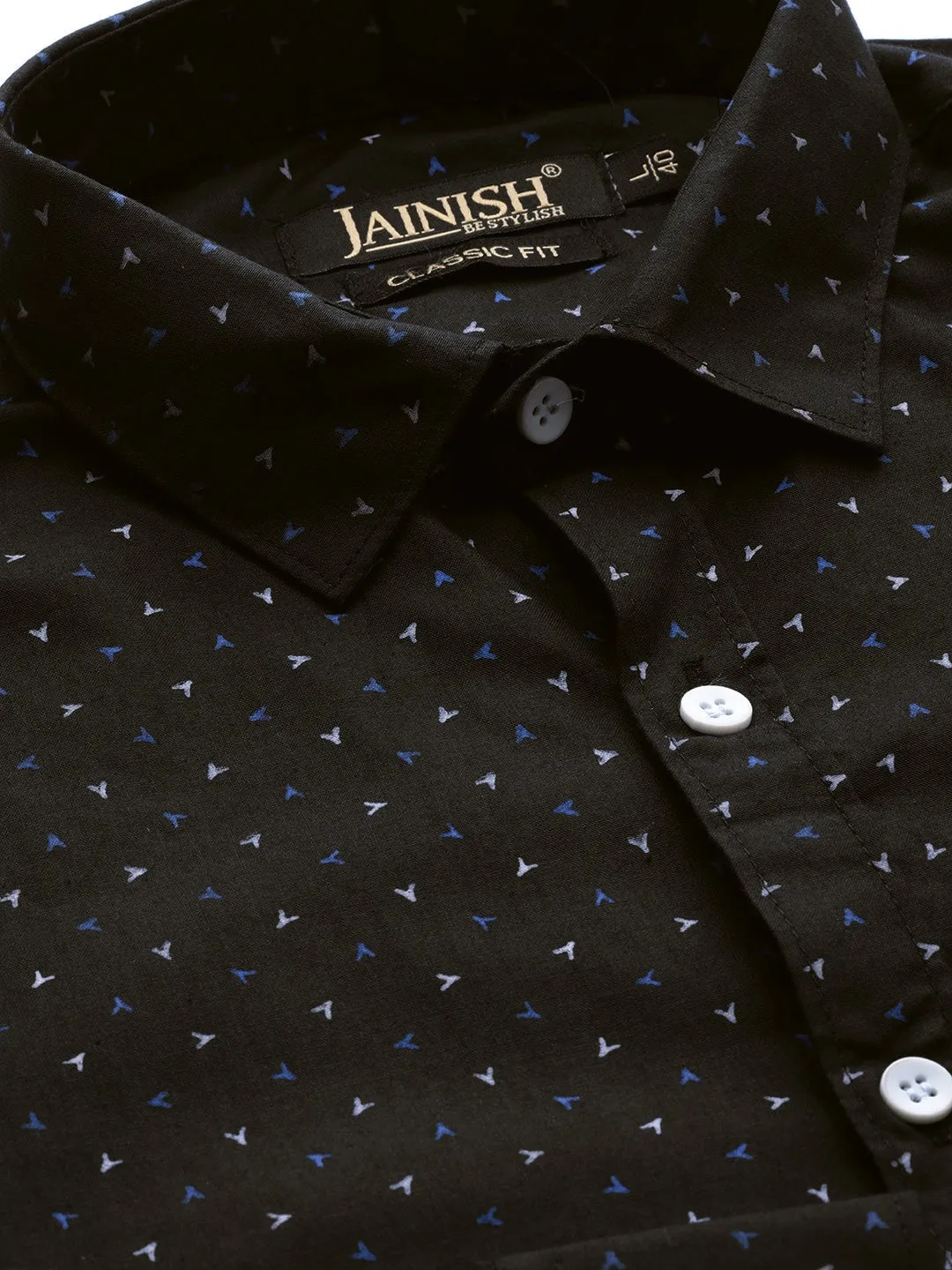 Men's Black Cotton Printed Formal Shirts ( SF 716Black ) - Jainish