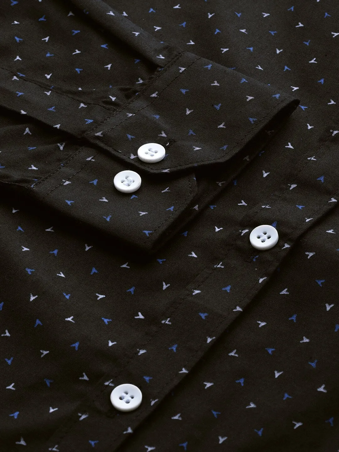 Men's Black Cotton Printed Formal Shirts ( SF 716Black ) - Jainish