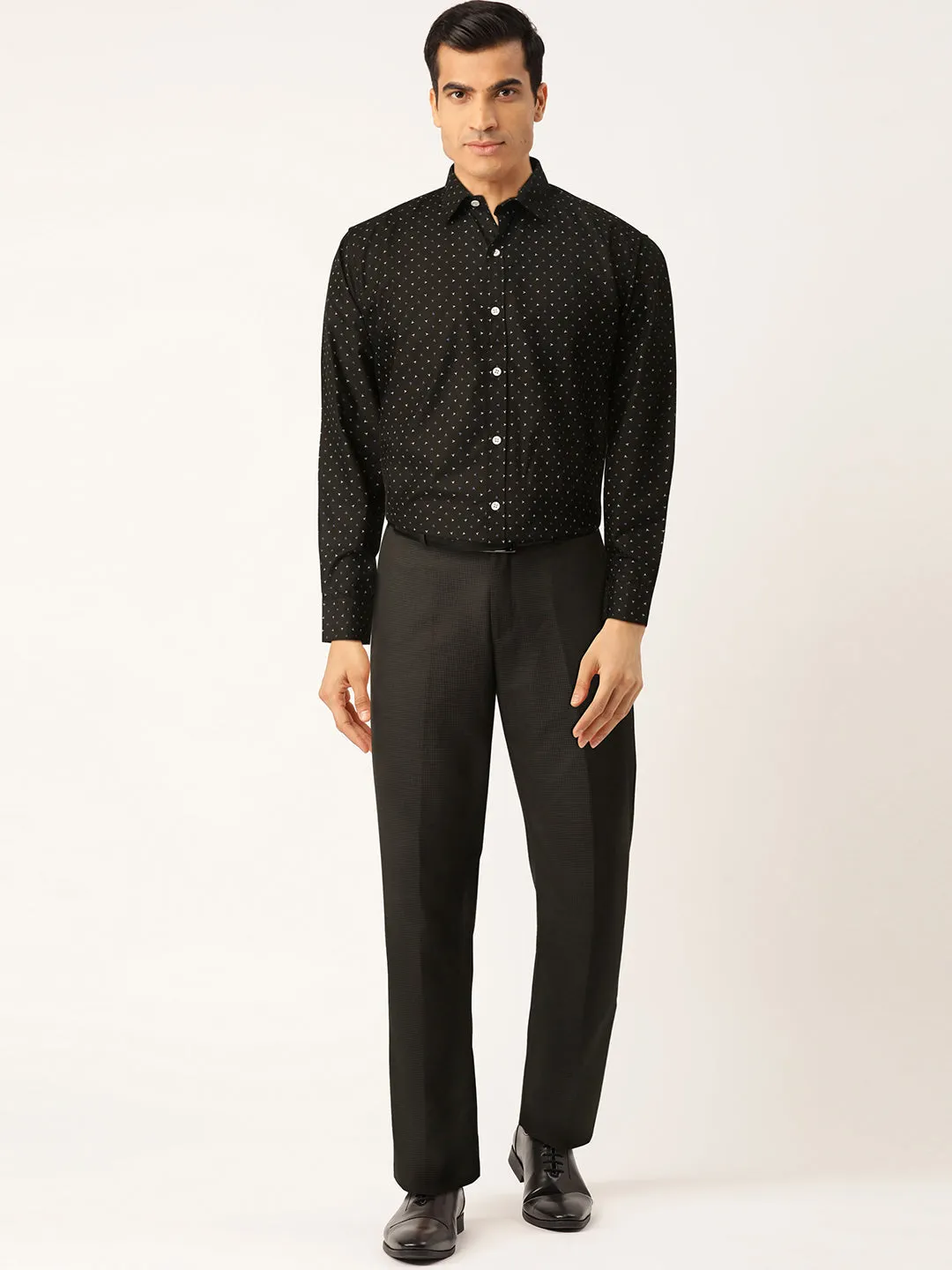 Men's Black Cotton Printed Formal Shirts ( SF 716Black ) - Jainish