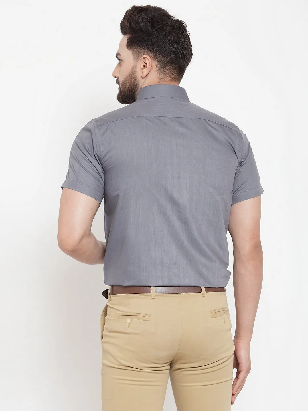 Men's Grey Cotton Half Sleeves Solid Formal Shirts ( SF 754Grey ) - Jainish