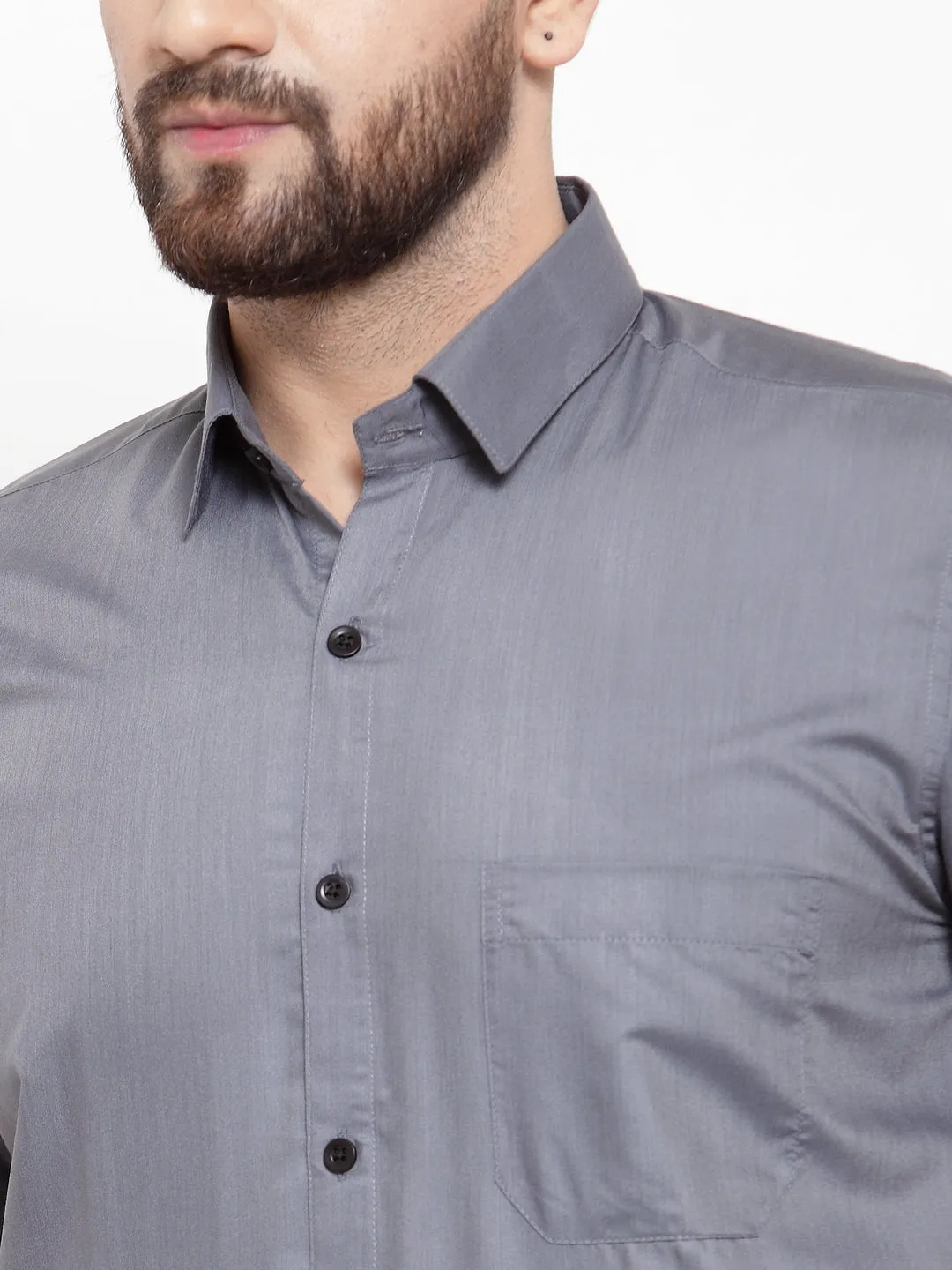 Men's Grey Cotton Half Sleeves Solid Formal Shirts ( SF 754Grey ) - Jainish