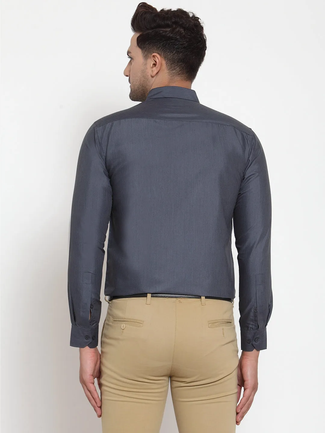 Men's Grey Cotton Solid Button Down Formal Shirts ( SF 713Grey ) - Jainish