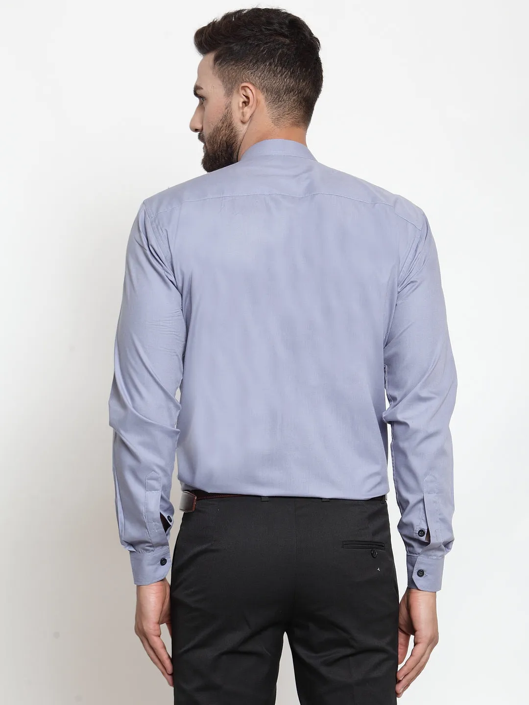 Men's Grey Cotton Solid Mandarin Collar Formal Shirts ( SF 726Light-Grey ) - Jainish
