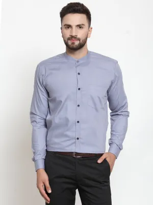 Men's Grey Cotton Solid Mandarin Collar Formal Shirts ( SF 726Light-Grey ) - Jainish