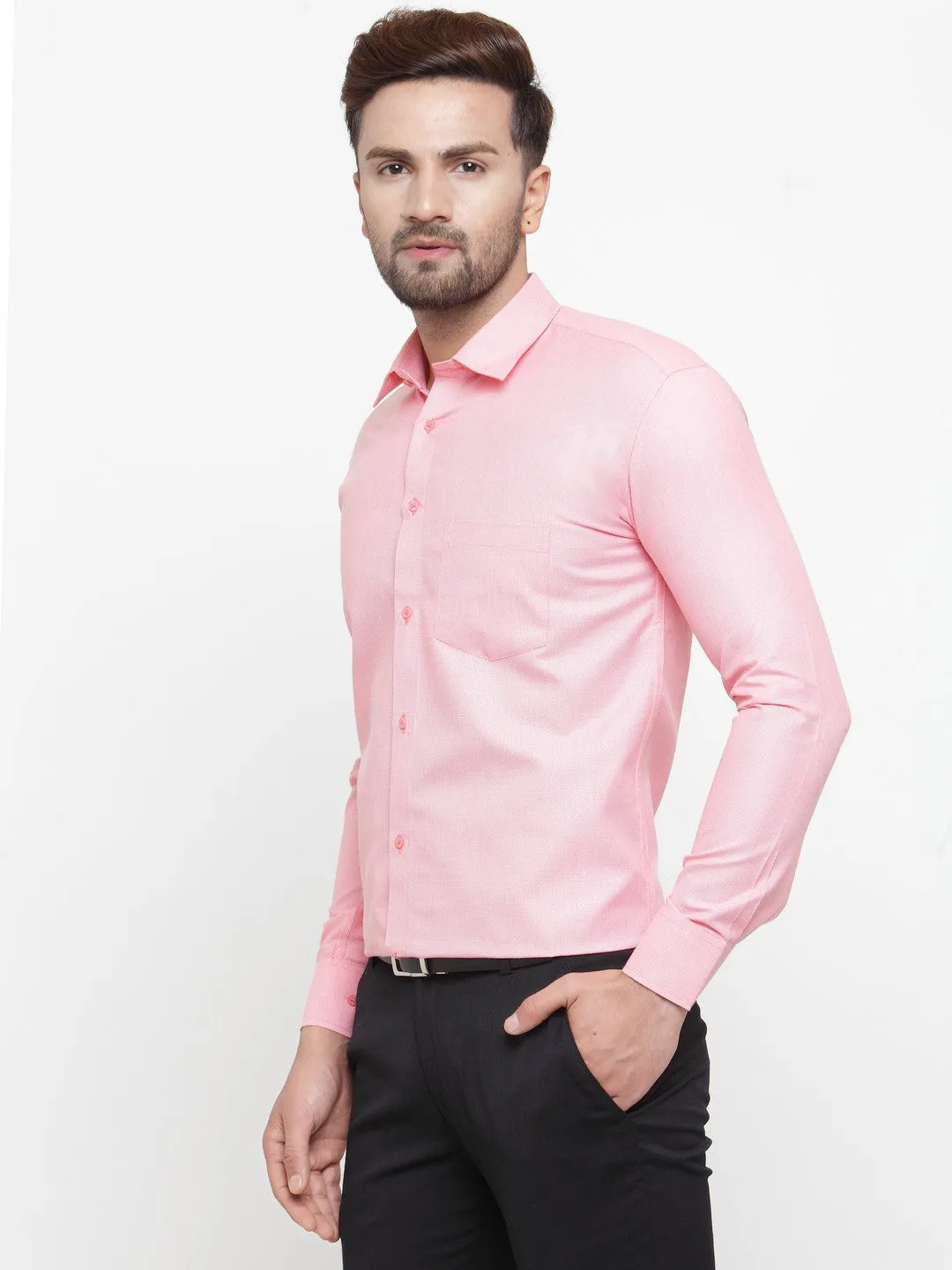 Men's Pink Cotton Geometric Formal Shirts ( SF 434Pink ) - Jainish