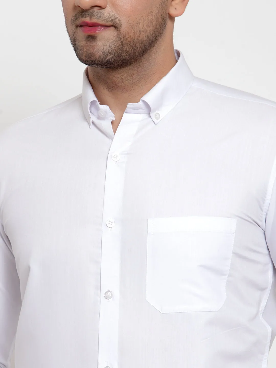 Men's White Cotton Solid Button Down Formal Shirts ( SF 713White ) - Jainish