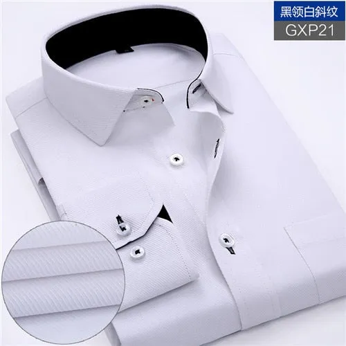 Mens work shirts Long sleeve square collar shirts white male tops