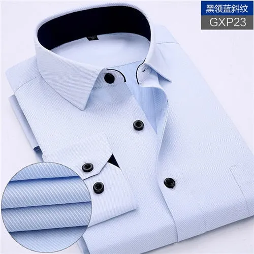 Mens work shirts Long sleeve square collar shirts white male tops