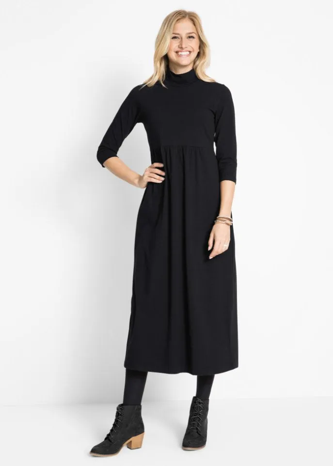Midi shirt dress with 3/4 sleeves Bpc Bonprix Collection, black