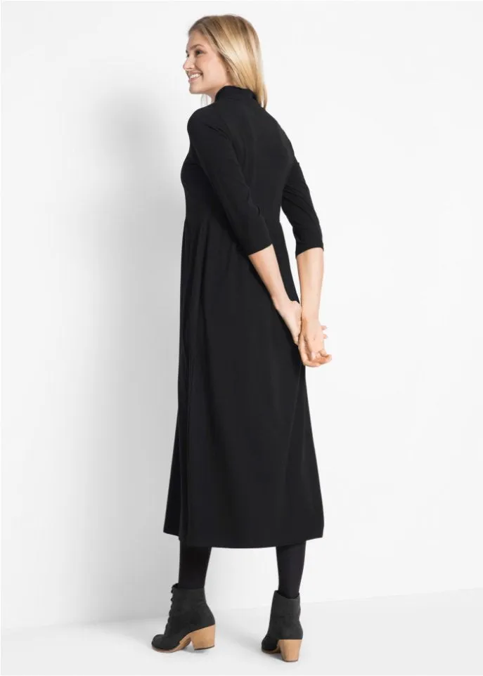 Midi shirt dress with 3/4 sleeves Bpc Bonprix Collection, black