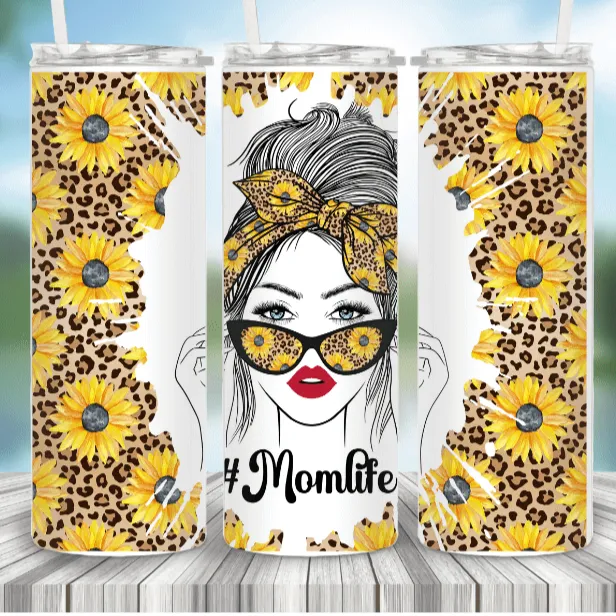 #MOMLIFE Sunflower Mom Bun-Drink Tumbler