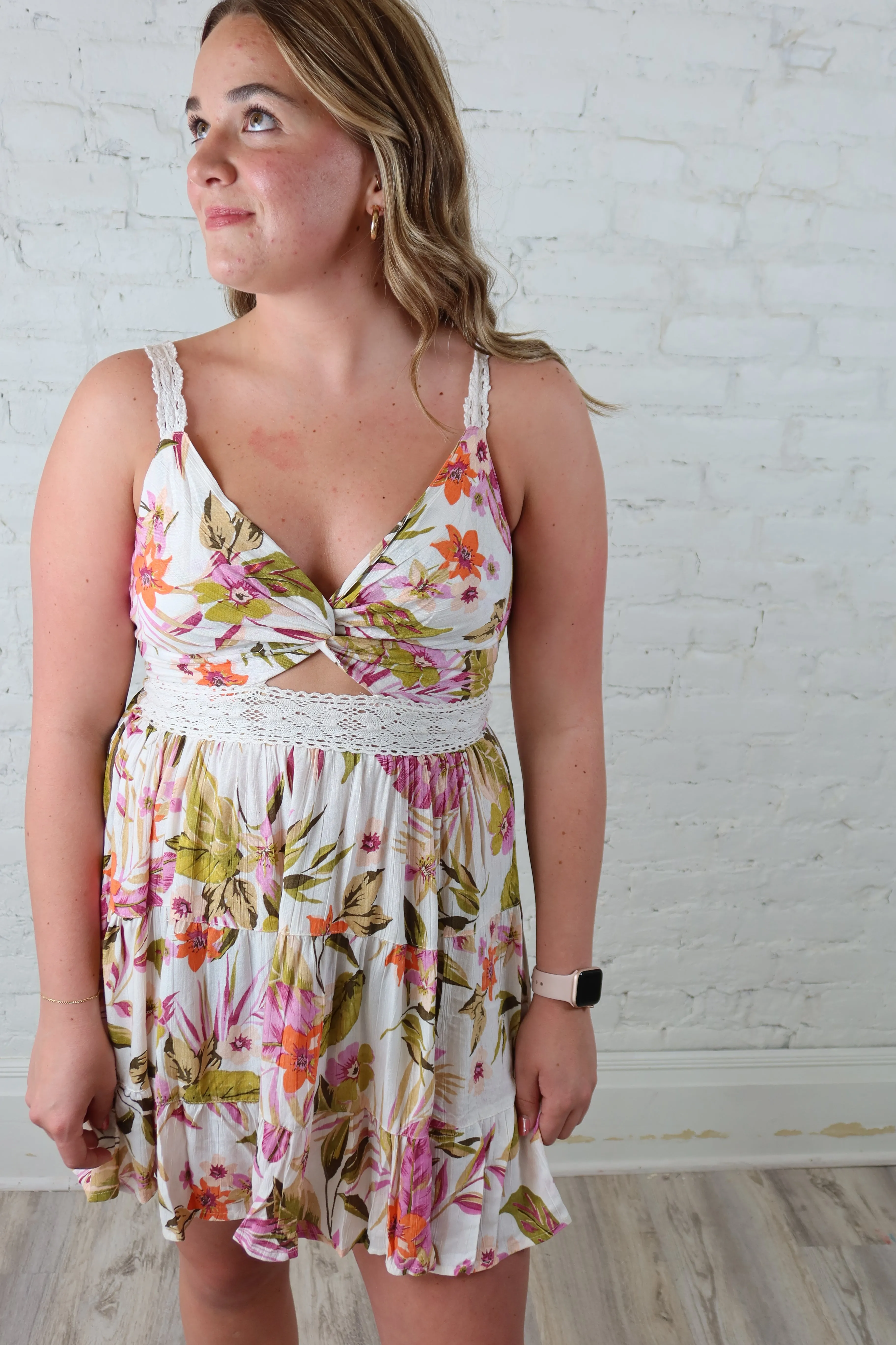 One Of A Kind Ivory Twist Front Tiered Dress
