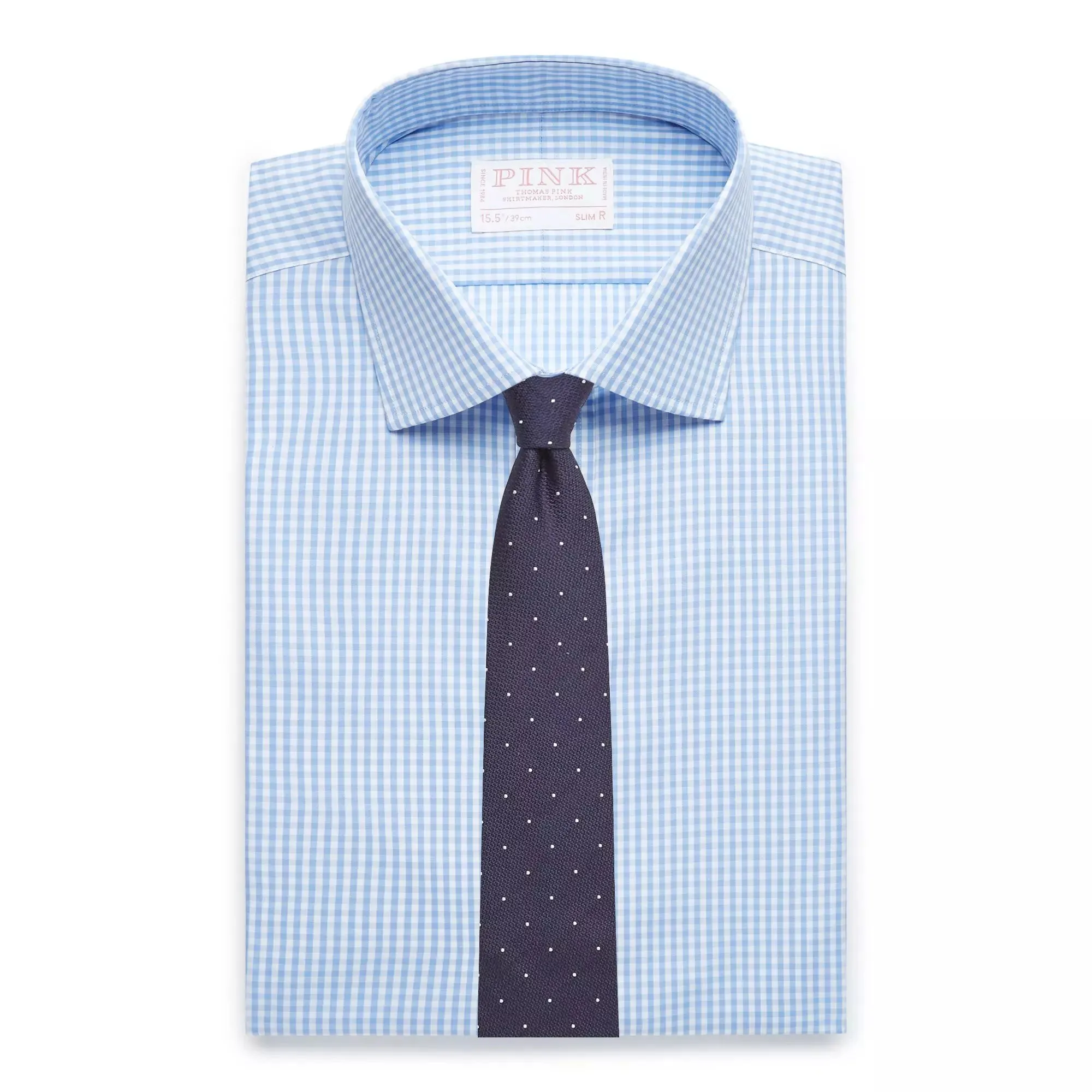 Pale Blue & White Slim Fit French Cuff Core Poplin Gingham Dress Shirt