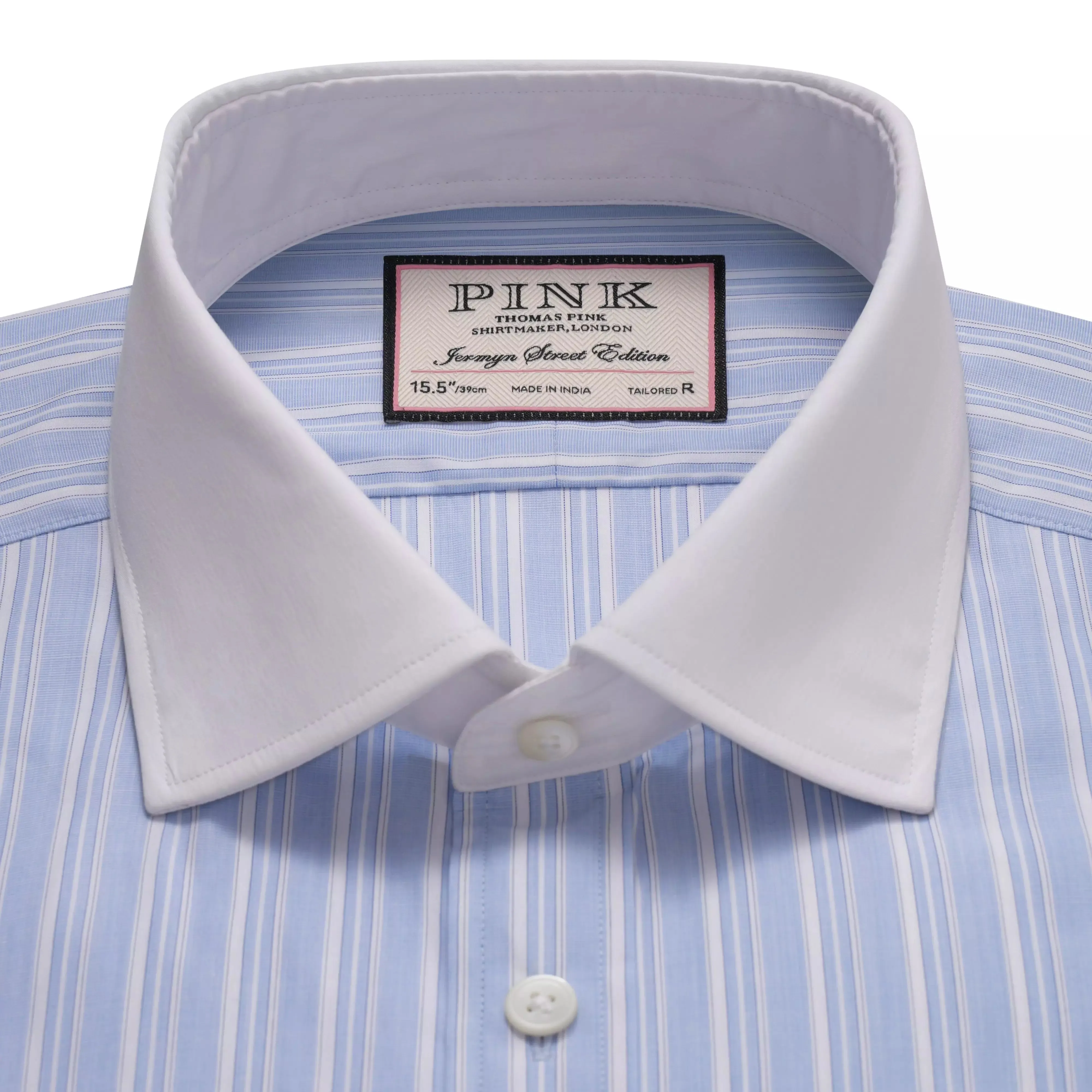 Pale Blue & White Tailored Fit French Cuff Devonshire Stripe Formal Shirt
