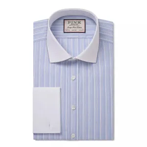 Pale Blue & White Tailored Fit French Cuff Devonshire Stripe Formal Shirt