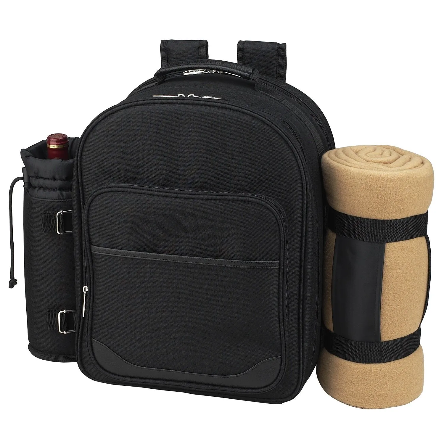 Picnic at Ascot - Deluxe Equipped 2 Person Picnic Backpack with Cooler, Insulated Wine Holder and Blanket - Black