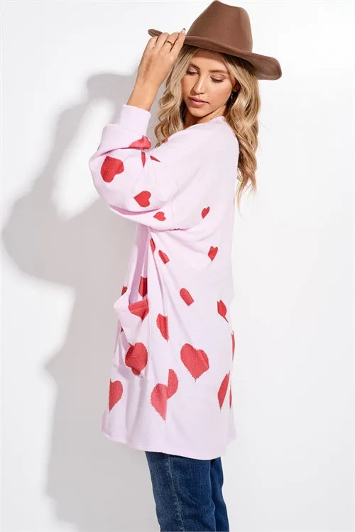 PL-T872G10500A-LPL-TPK - HEART ALL OVER LOOSE FIT CARDIGAN- LIGHT PINK 2-2-2