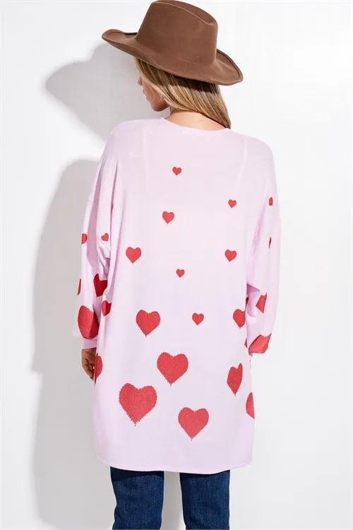 PL-T872G10500A-LPL-TPK - HEART ALL OVER LOOSE FIT CARDIGAN- LIGHT PINK 2-2-2