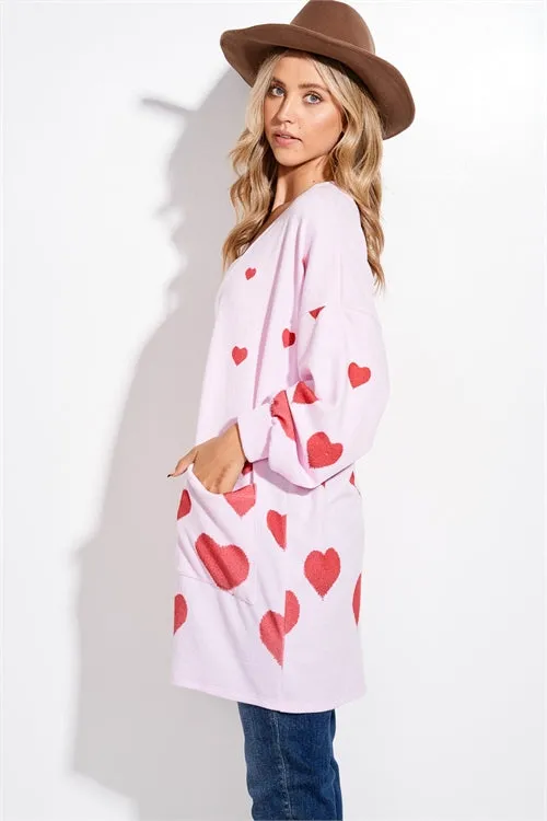PL-T872G10500A-LPL-TPK - HEART ALL OVER LOOSE FIT CARDIGAN- LIGHT PINK 2-2-2