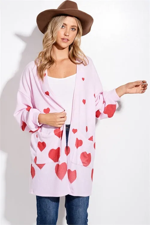 PL-T872G10500A-LPL-TPK - HEART ALL OVER LOOSE FIT CARDIGAN- LIGHT PINK 2-2-2