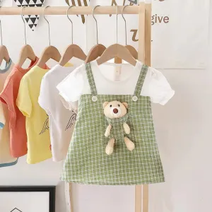 Playful 3D Teddy Suspender Style Girls Dress